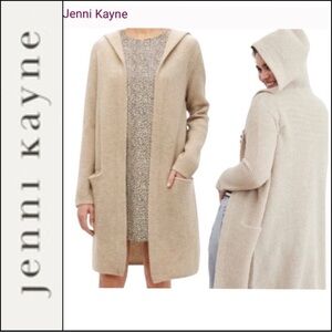 Jenni Kayne Hooded Waffle Knit Cardigan Sweater Oatmeal Wool Cashmere size Small
